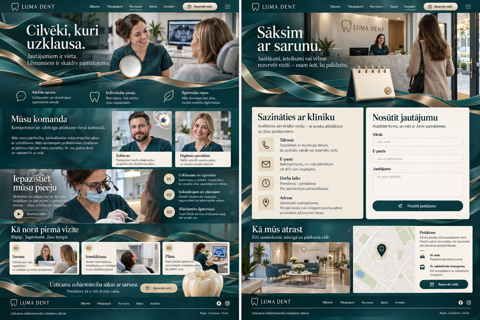 Par mums un kontakti — dizaina makets